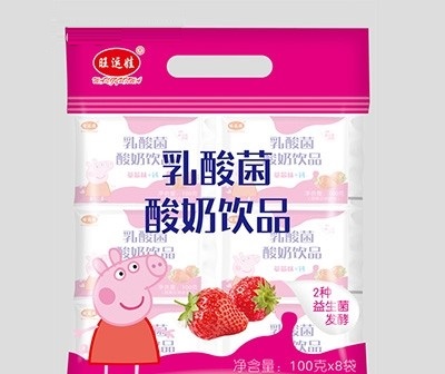 旺运娃乳酸菌酸奶饮品草莓味+钙100mlx8袋